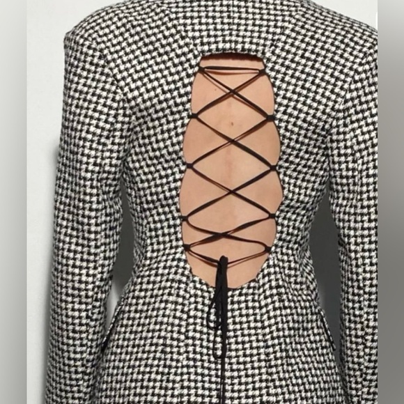 Zara Houndstooth Black and White Open Back Blazer Dress - Picture 4 of 11